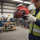 Premium Vented Safety Helmet with Integrated Face Shield - Red/Smoke