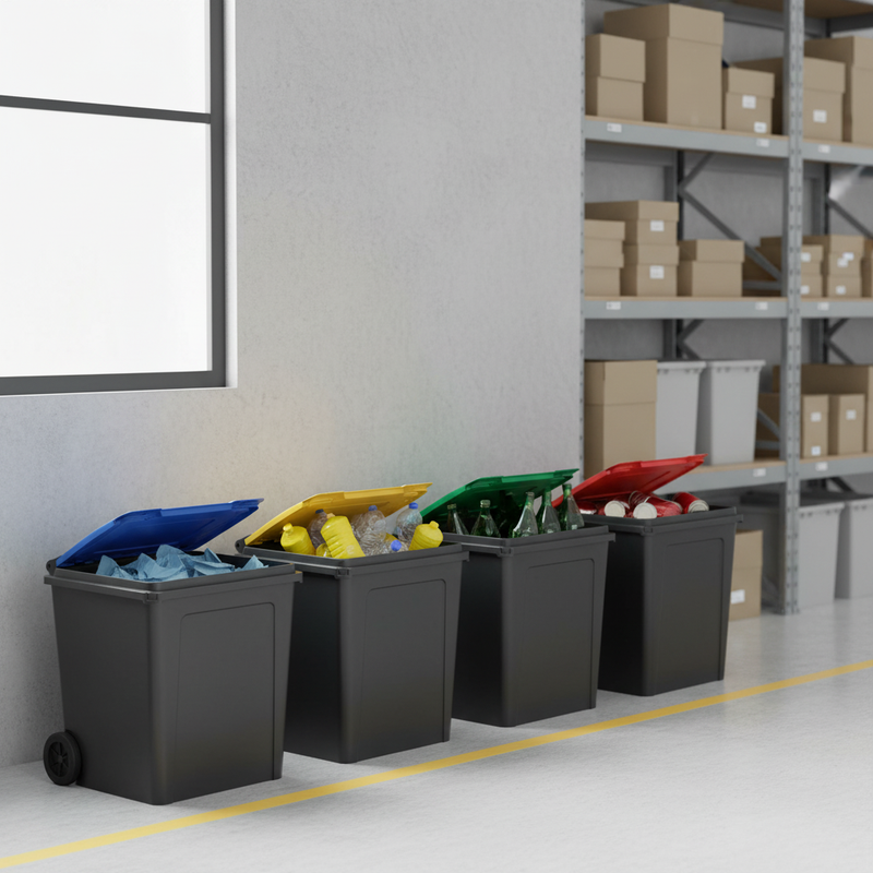 4 Pack of 50L Heavy Duty Recycling Bins with Flip Lid - Multiple Colours