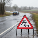 Premium Slippery Road Surface Sign - 750mm Triangular Metal Sign with Retroreflective Face