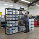 Premium Heavy Duty Shelving Units with 8 directstock.co.uk Plastic Storage Boxes - 1800mm High - Grey