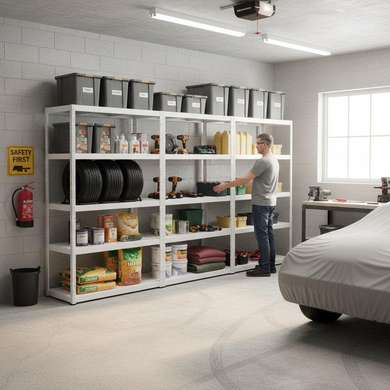 Heavy Duty Metal Garage Shelving - 1800mm High, 90/130kg Capacity - White