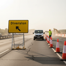 Premium Diversion Up Left Traffic Sign 1050x750mm - Quick Fit Design for Road Works Safety
