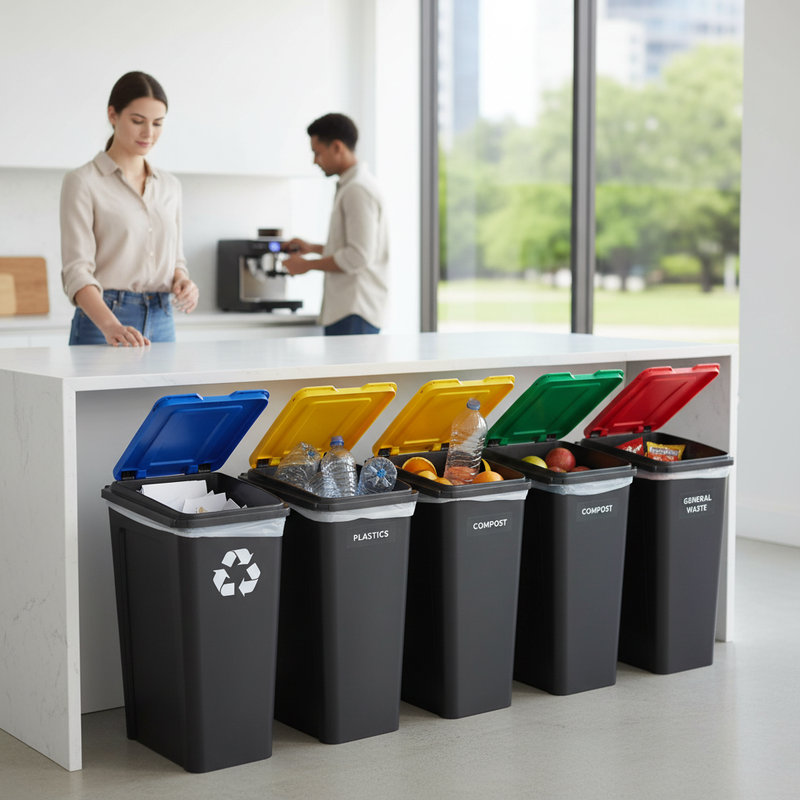 4x 25L Slimline Heavy Duty Recycling Bin with Flip Lid - Multi-Colour
