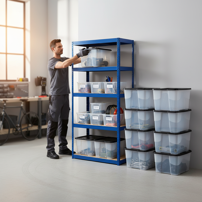 Premium Shelving Unit - 1800mm High with 12x 24L Plastic Storage Boxes