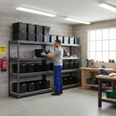 4x Premium Heavy Duty Shelving - 1770mm High - Grey with 12x 37L Storage Boxes