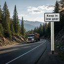 Premium Post Mounted Supplementary Sign - Keep in Low Gear Warning for Vehicle Control on Steep Gradients