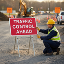 Premium Traffic Control Ahead Sign for Temporary Traffic Management - 1050mm x 750mm Quick Fit Design