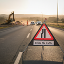 Premium Roll-Up Road Narrows Left Sign with Durable PVC Face and Galvanized Steel Frame for Effective Traffic Management