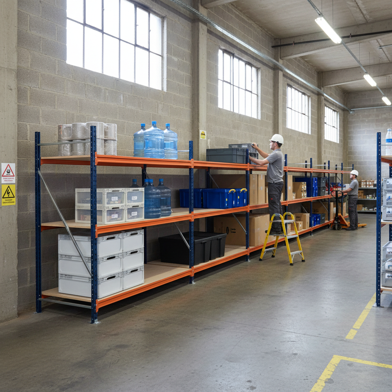 3x Heavy Duty Longspan Shelving - 2000mm High - Blue & Orange