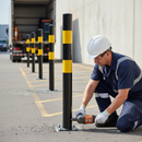 Premium Galvanised Heavy Duty Mild Steel Bollards - 1000mm Height with Black and Yellow Finish for Security and Parking