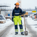 Heavy Duty Hi-Vis Yellow/Navy Blue Women's Winter Trousers with Snow Gaiter and Removable Braces for Optimal Weather Protection