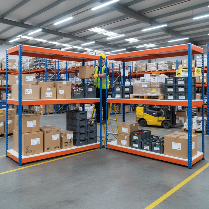 Heavy Duty Industrial Shelving - 3050mm High - 800kg Load Capacity - Blue & Orange