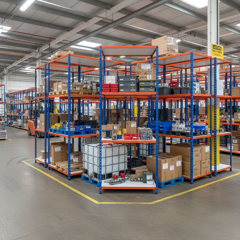 5x Heavy Duty Industrial Shelving - 3050mm High - 340kg Capacity - Melamine - Blue & Orange