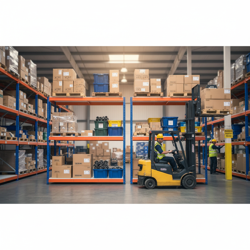 Premium Industrial Shelving - 2440mm High - 800kg Capacity - Melamine - Blue & Orange