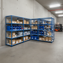 5x Premium Industrial Shelving - 1830mm High - 200kg Capacity - Blue Finish