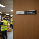 Open/Closed Door Slider Sign – 300mm x 40mm – Anodised Aluminium – Office Privacy