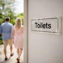 Acrylic Toilet Door Sign – 450mm x 150mm – Clear Acrylic – Indoor/Outdoor Use