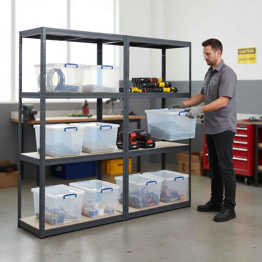 Heavy Duty Shelving Units with 8x 33.5L Storage Boxes - 1600mm High