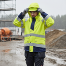 Premium High-Performance Hi-Vis Rain Jacket - Waterproof, Windproof, Fleece-Lined Collar for Extreme Weather Protection