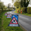 Premium Heavy Duty Roll-Up Hedge Cutting Sign Package for Road Safety and Worker Awareness