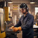 Heavy Duty Machinery Helmet with Ear Defenders & Full Face Visor Protection