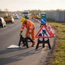 Premium Road Works Sign Package - 750mm with Durable Plastic Construction and Customizable Faces for Street Applications