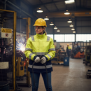 Premium Women's Hi-Vis Yellow/Navy Blue Arc Flash & Fire Retardant Multinorm Jacket with Oil, Dirt and Water-Repellent Features