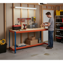 Premium Workbench with Lower Half Shelf - 915mm Height - 400kg Capacity - Chipboard - Blue/Orange