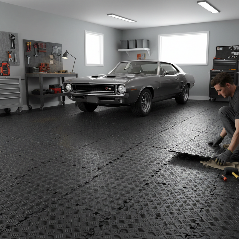 Heavy Duty Garage Floor Tiles with Tread Plate Surface