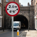Premium Vehicle Width Restriction Post Mount Sign with Dual Measurements for Road Safety