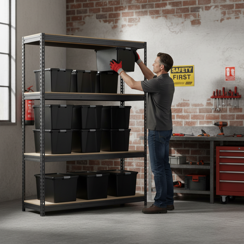 Heavy Duty Shelving Unit - 2000mm High with 12 Durable 37L Storage Boxes