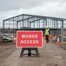 Premium Heavy Duty Works Access Traffic Sign 1050mm x 750mm with Reflective Face and High-Quality Stand for Construction Sites