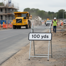 Professional 100 Yards Road Work Warning Sign - Durable, High-Visibility Design, Dimensions 725x275mm for Effective Traffic Management
