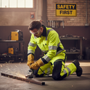 High-Performance Fire Retardant Trousers with Kneepad Pockets - Hi-Vis Yellow/Dark Navy