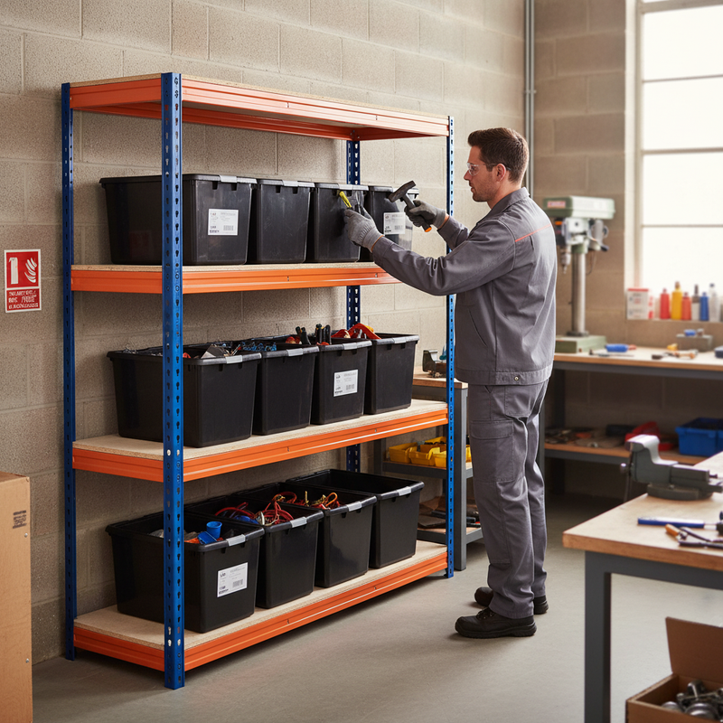 Heavy Duty Shelving Unit - 2200mm High with 8x 37L Storage Boxes
