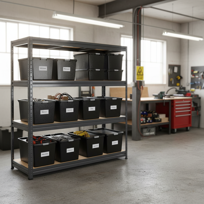 Premium Heavy Duty Shelving with 12x 62L Plastic Storage Boxes - 1770mm High