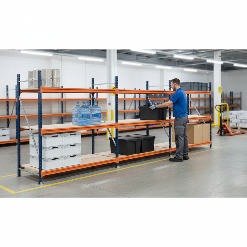 3x Heavy Duty Longspan Shelving - 2000mm High - Blue & Orange