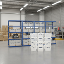 4x Heavy Duty Shelving Units - 2130mm High - Blue with 12x 33.5L Storage Boxes