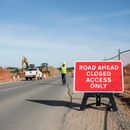 Premium Road Ahead Closed Access Only Sign with Reflective Surface and QuickFit Frame - 1050x750mm Size