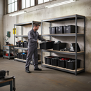 3x Premium Heavy Duty Shelving - 1800mm High - Grey with 8x 62L Plastic Storage Boxes
