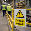 Caution Hot Rail Safety Sign – 1mm Rigid Plastic – Industrial & Commercial