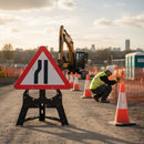 Professional Road Narrows Left Sign 750mm with Easy Change Face and High Reflectivity