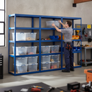 3x Heavy Duty Shelving Units - 1800mm High - Blue with 12x 33.5L Storage Boxes