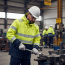 Premium Hi-Vis Yellow/Navy Blue Arc Flash & Fire Retardant Shell Jacket - Wind and Waterproof with Adjustable Hood and Reflectors