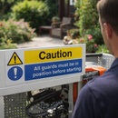 Caution All Guards Must Be in Position Before Starting Safety Warning Sign – 1mm Rigid Plastic – Indoor/Outdoor Use