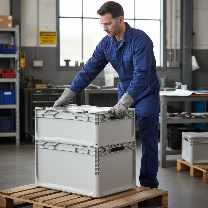 Durable Euro Containers with Hinged Lids - Light Grey - Ideal for All Applications