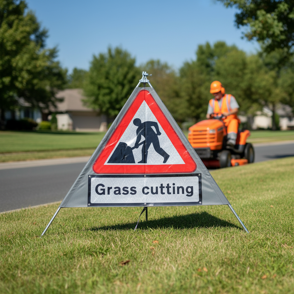 Professional Heavy Duty Grass Cutting Roll-Up Sign with PVC Face and G