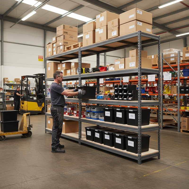 3x Premium Heavy Duty Shelving - 2000mm High - Grey with 8x 37L Storage Boxes