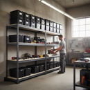 3x Premium Heavy Duty Shelving - 1800mm High - Grey with 12x 37L Plastic Storage Boxes