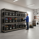 2x Premium Heavy Duty Shelving - 1600mm High - Grey with 8x 62L Plastic Storage Boxes